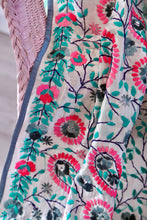 Load image into Gallery viewer, White x Teal Large Handmade Chanderi Silk Wrap / Throw