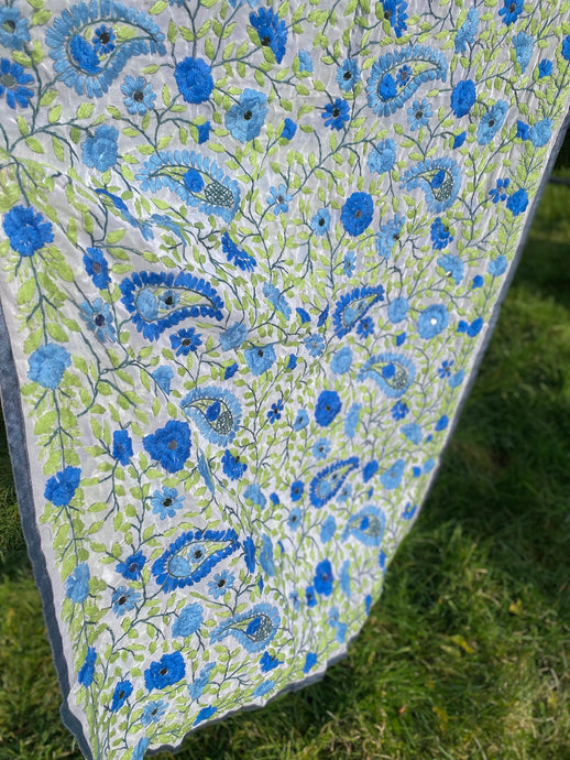 White x Blue Large Handmade Georgette Wrap / Throw