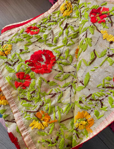 Cream x Yellow Large Handmade Chanderi Silk Wrap / Throw