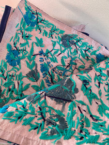 Light Pink & Teal Large Handmade Chanderi Silk Wrap / Throw