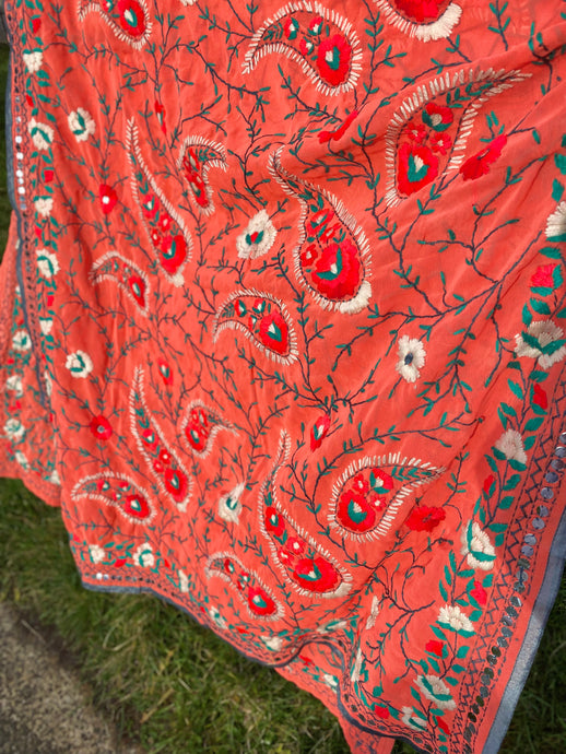Red Mist x White Large Handmade Georgette Wrap / Throw