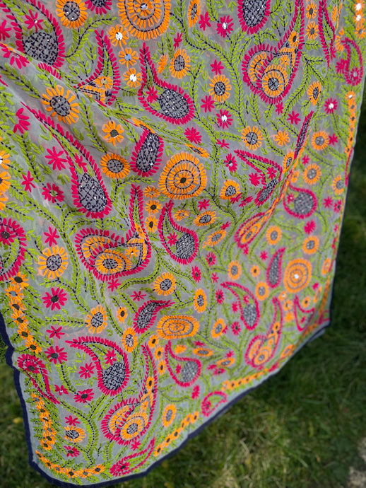 Grey x Green Large Handmade Georgette Wrap / Throw