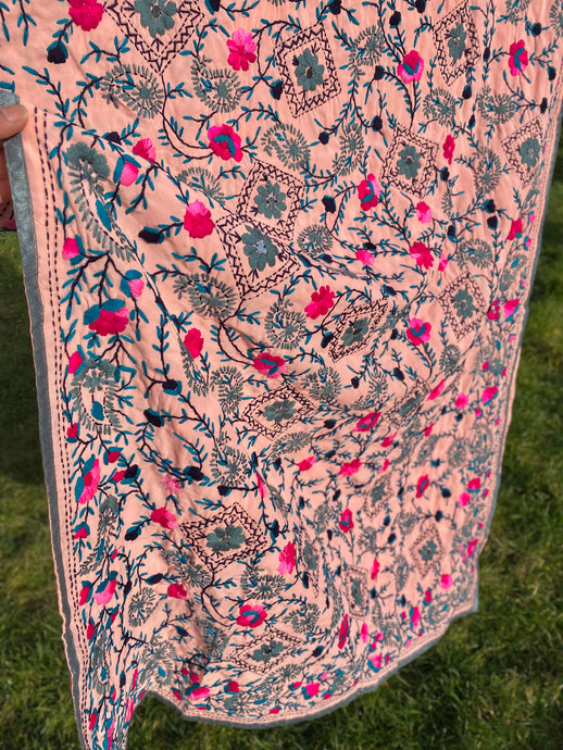 Pink x Grey Large Handmade Georgette Wrap / Throw