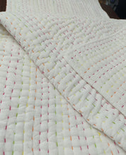 Load image into Gallery viewer, Natural White w Multicoloured Stitching Kantha Quilt | Lightweight Cotton