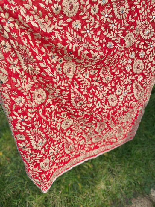Rust Red x Beige Large Handmade Georgette Wrap / Throw