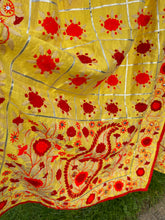 Load image into Gallery viewer, Yellow x Deep Red Large Handmade Chanderi Silk Wrap / Throw
