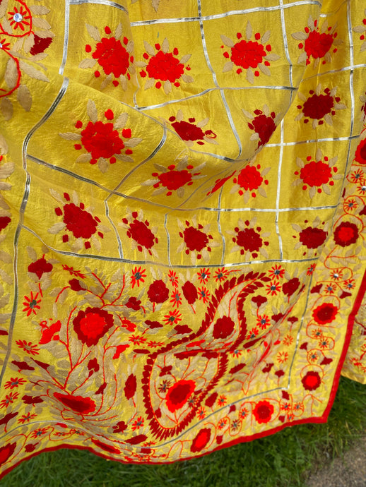 Yellow x Deep Red Large Handmade Chanderi Silk Wrap / Throw
