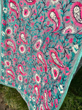 Load image into Gallery viewer, Grey x Teal Large Handmade Chanderi Silk Wrap / Throw