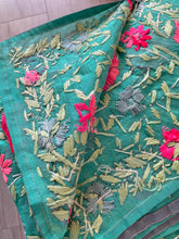 Load image into Gallery viewer, Light Teal x Aqua Large Handmade Chanderi Silk Wrap / Throw
