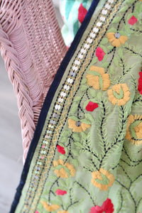 Light Green x Pink Large Handmade Georgette Wrap / Throw