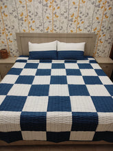 Load image into Gallery viewer, Blue &amp; White Large Checked Kantha Quilt | Lightweight Cotton