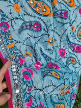 Load image into Gallery viewer, Mellow Blue x Yellow Large Handmade Chanderi Silk Wrap / Throw