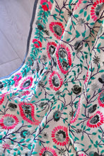 Load image into Gallery viewer, White x Teal Large Handmade Chanderi Silk Wrap / Throw