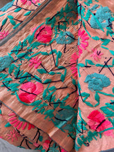 Load image into Gallery viewer, Almond x Teal Large Handmade Chanderi Silk Wrap / Throw