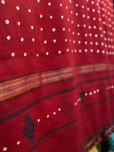 Merino Wool Bandhani Shawl Red