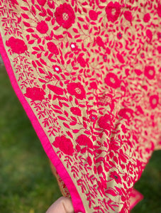 Cream x Fuchsia Pink Large Handmade Georgette Wrap / Throw