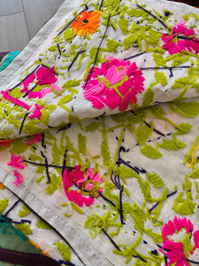 Pearl White x Pink Large Handmade Chanderi Silk Wrap / Throw
