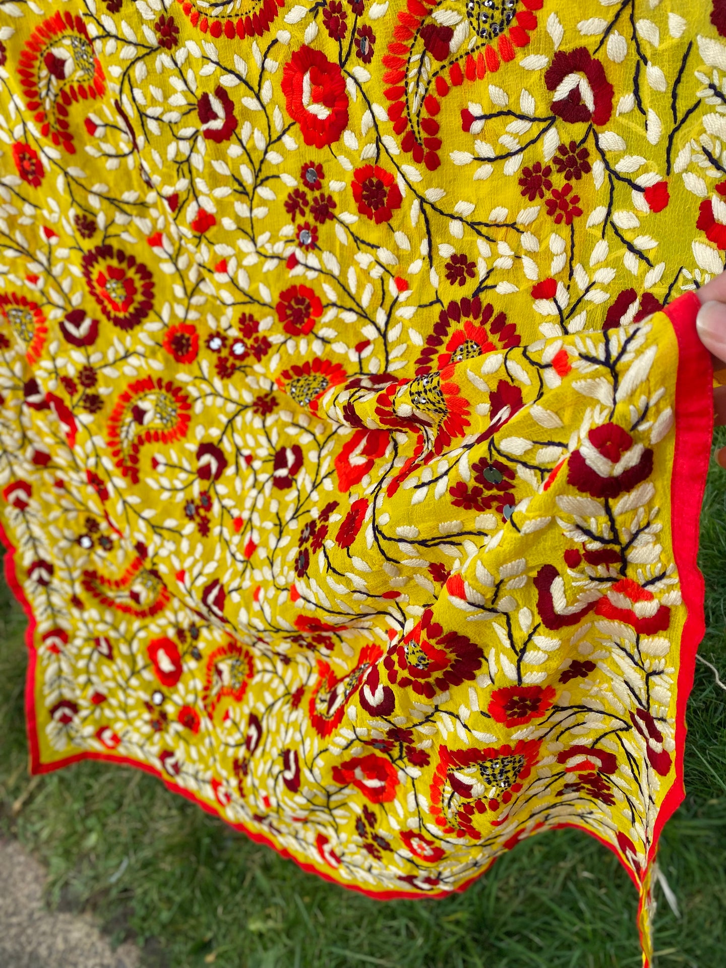 Yellow x Red Large Handmade Georgette Wrap / Throw