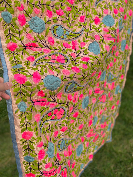 Rose Gold x Grey Large Handmade Chanderi Silk Wrap / Throw