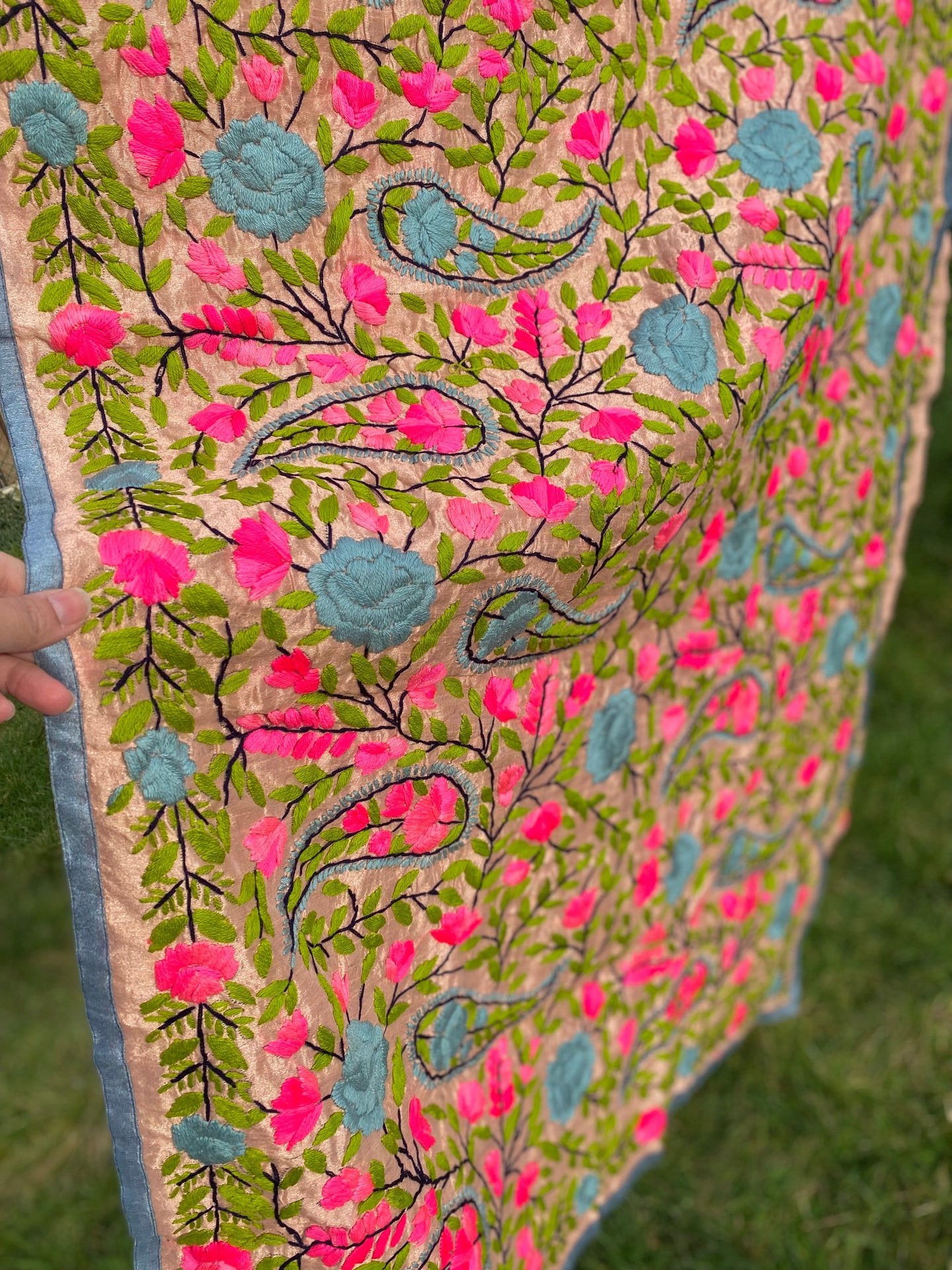 Rose Gold x Grey Large Handmade Chanderi Silk Wrap / Throw