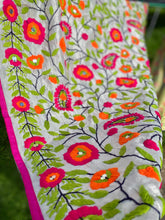 Load image into Gallery viewer, Pearl White x Green Large Handmade Chanderi Silk Wrap / Throw