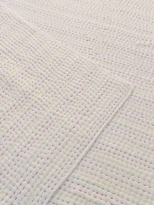 Natural White w Multicoloured Stitching Kantha Quilt | Lightweight Cotton