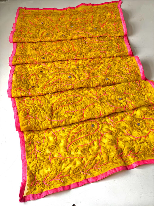 Yellow x Pink Mini Georgette Neck Scarf / Wrap