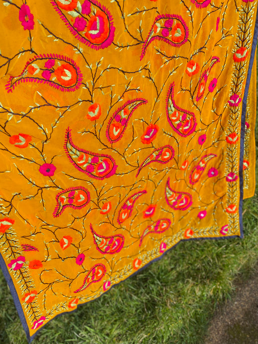 Turmeric Yellow x Pink Large Handmade Georgette Wrap / Throw
