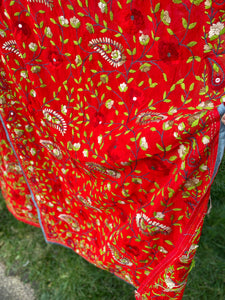 Red x Green Large Handmade Georgette Wrap / Throw