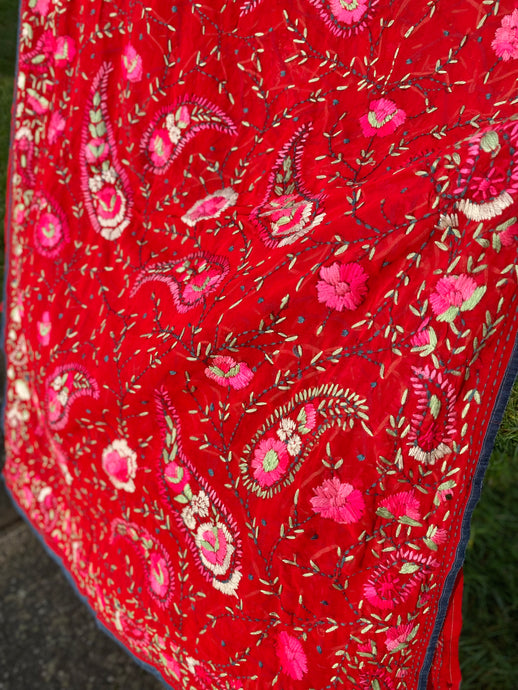 Red x Pink Large Handmade Georgette Wrap / Throw