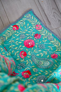 Light Teal x Aqua Large Handmade Chanderi Silk Wrap / Throw