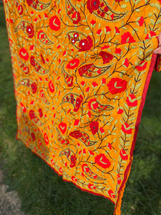 Turmeric Yellow x Red Large Handmade Georgette Wrap / Throw