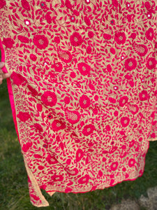 Cream x Fuchsia Pink Large Handmade Georgette Wrap / Throw