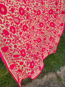 Cream x Fuchsia Pink Large Handmade Georgette Wrap / Throw