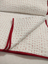Load image into Gallery viewer, White Kantha Quilt with Red Edging | Lightweight Cotton