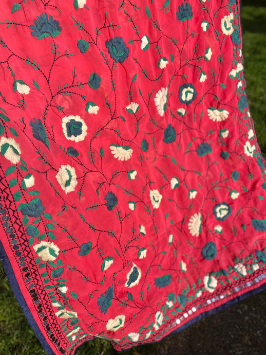 Mellow Red x Grey Large Handmade Georgette Wrap / Throw