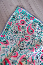 Load image into Gallery viewer, White x Teal Large Handmade Chanderi Silk Wrap / Throw