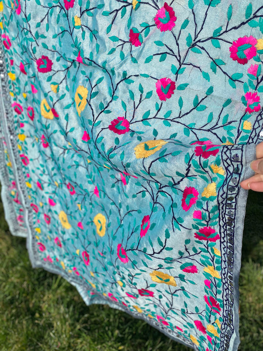 Blue x Teal Large Handmade Chanderi Silk Wrap / Throw