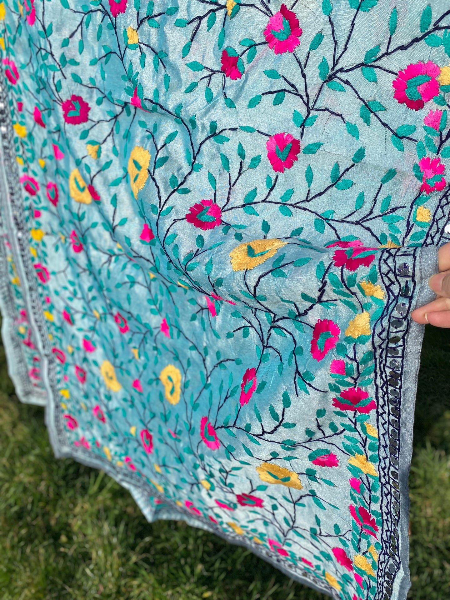 Blue x Teal Large Handmade Chanderi Silk Wrap / Throw