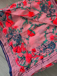 Pink x Teal Large Handmade Georgette Wrap / Throw