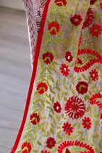 Load image into Gallery viewer, Beige x Red Large Handmade Georgette Wrap / Throw