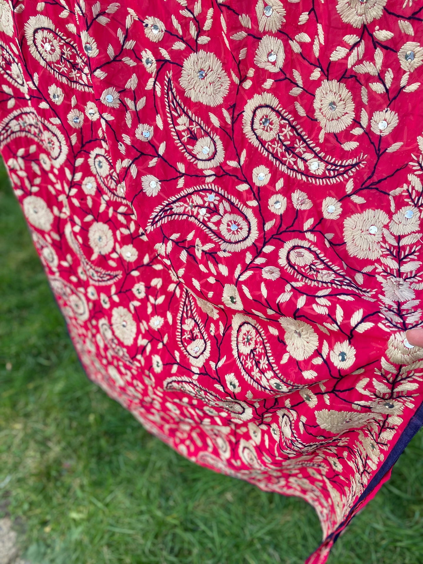Pink x White Large Handmade Georgette Wrap / Throw