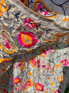 Metallic Steel Grey x Pink Large Handmade Chanderi Silk Wrap / Throw