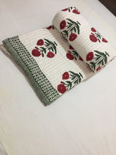Load image into Gallery viewer, Floral Handprint Kantha Quilt | Lightweight Cotton