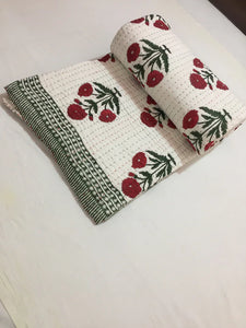 Floral Handprint Kantha Quilt | Lightweight Cotton