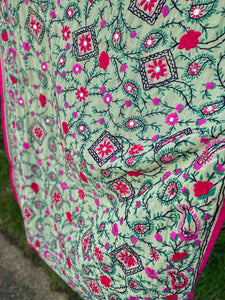 Light Green x Pink Large Handmade Georgette Wrap / Throw