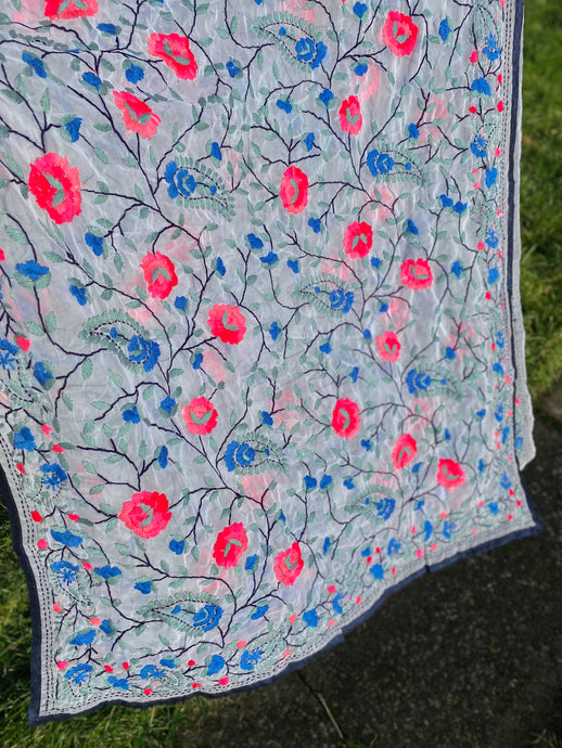 White x Blue Large Handmade Georgette Wrap / Throw