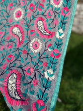 Load image into Gallery viewer, Grey x Teal Large Handmade Chanderi Silk Wrap / Throw