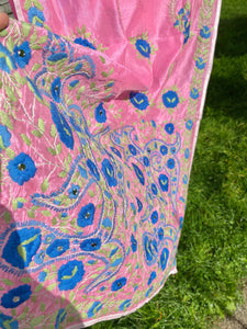 Pink x Blue Large Handmade Chanderi Silk Wrap / Throw