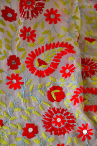 Beige x Red Large Handmade Georgette Wrap / Throw